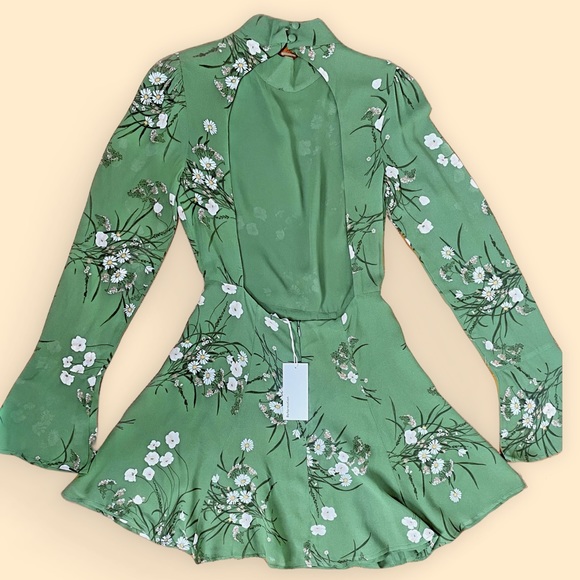 NWT Reformation Persis Long Sleeve Open Back Mini Dress in Lomita Size 0 - Picture 5 of 10